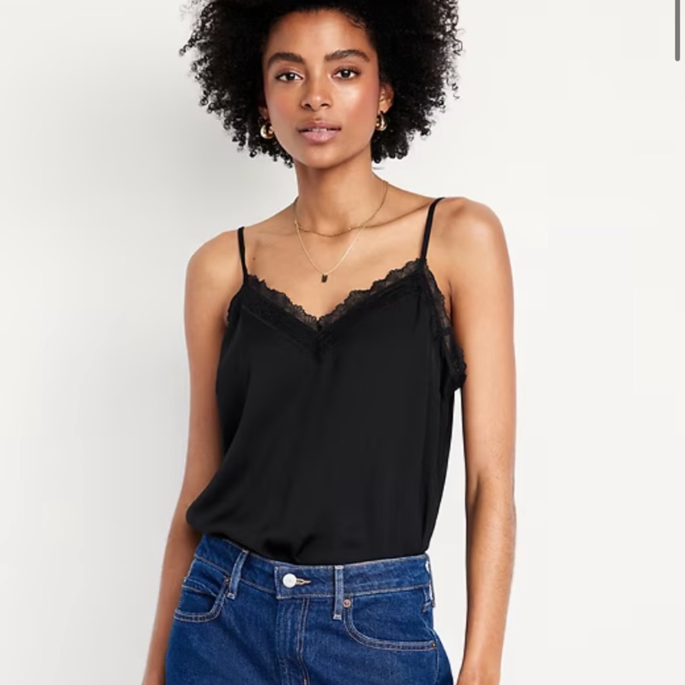 NWT Elegant Black Lace Trim Cami Top
